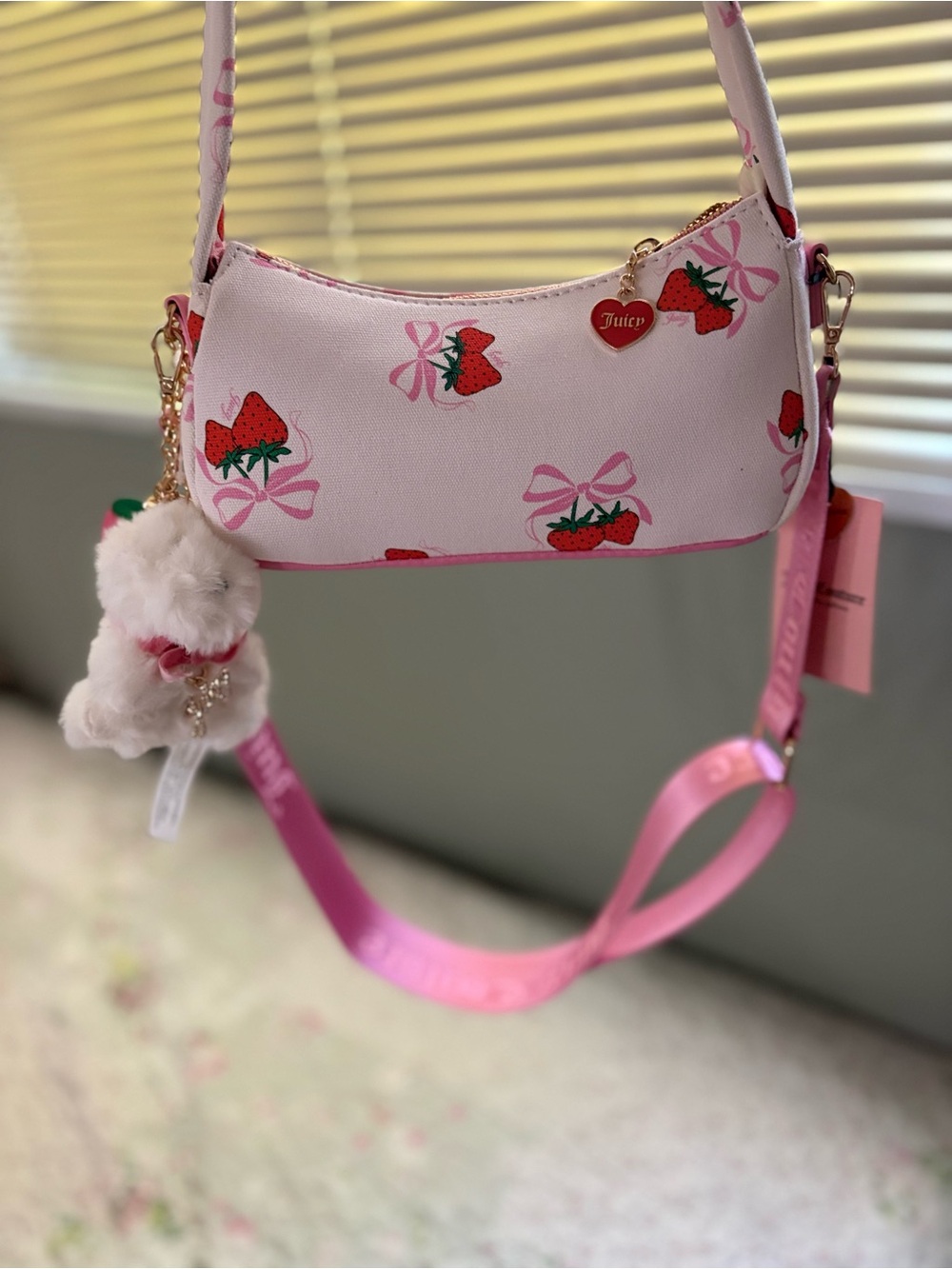 Juicy Couture Pink Strawberry Shoulder Bag with Charm